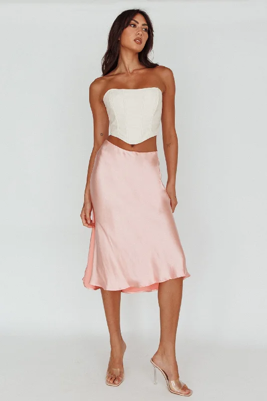 Daze Satin Midi Skirt Pink