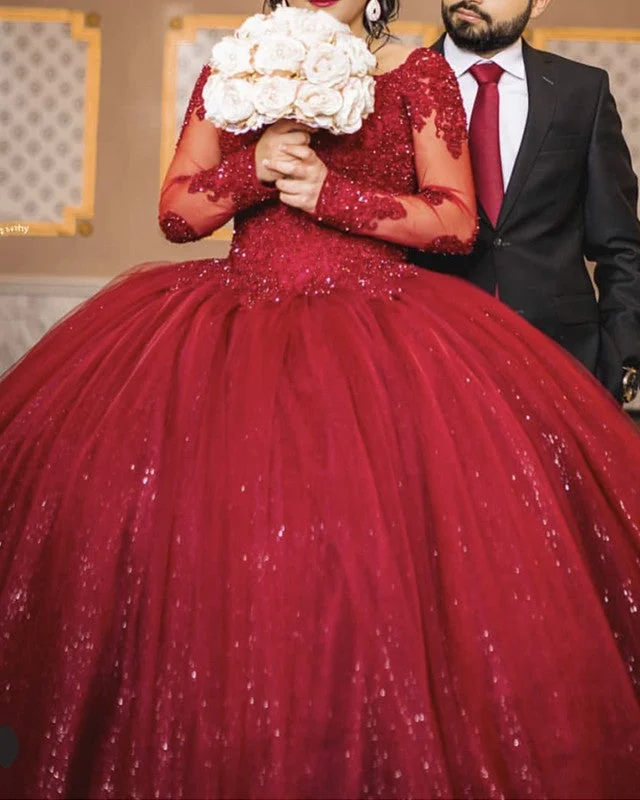 Elegant Ball Gown Quinceanera Dresses Lace Long Sleeves