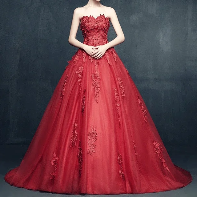 Elegant Floral Lace Sweetheart Tulle Ball Gowns Wedding Dresses