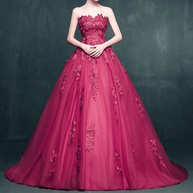 Elegant Floral Lace Sweetheart Tulle Ball Gowns Wedding Dresses