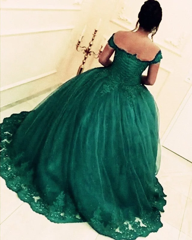 Emerald Green Ball Gown Appliques Dress