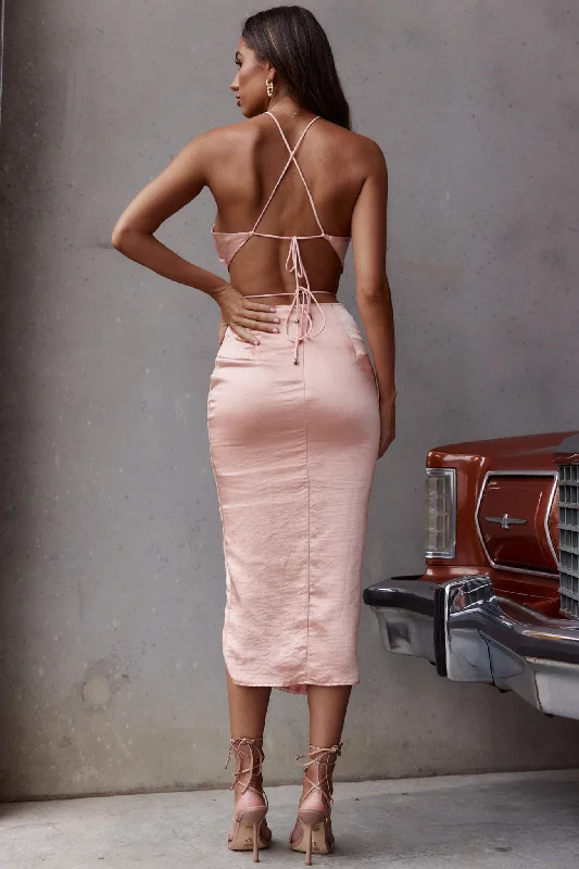 Found My Paradise Ruched Midi Skirt Apricot