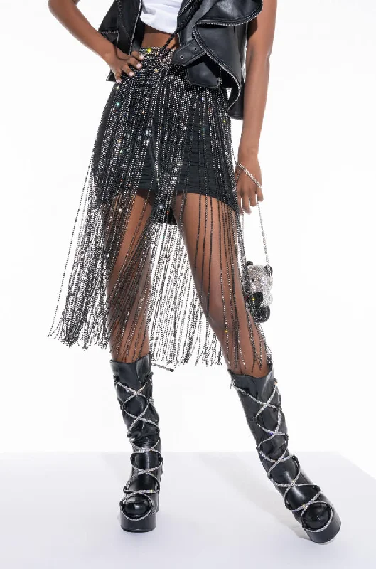 GLAM QUEEN RHINESTONE FRINGE SKIRT