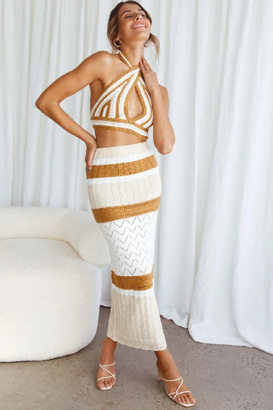 Higher Love Knit Maxi Skirt Striped Camel