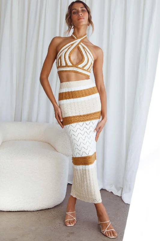 Higher Love Knit Maxi Skirt Striped Camel