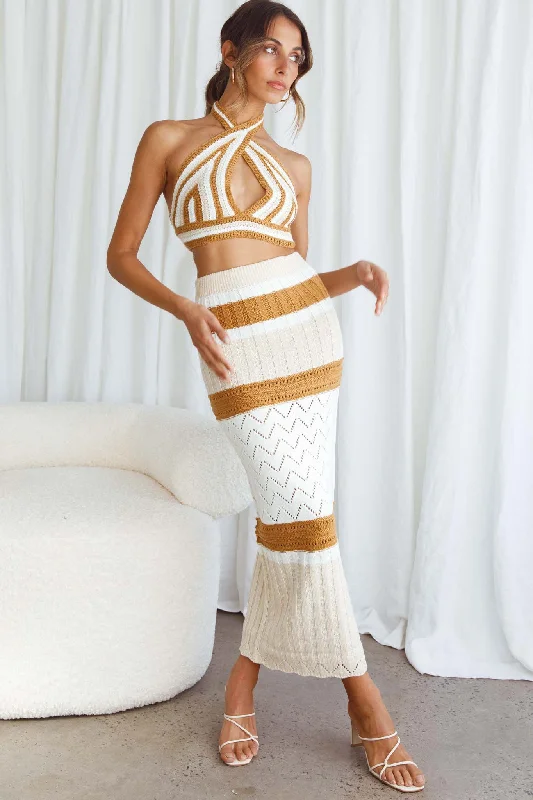 Higher Love Knit Maxi Skirt Striped Camel