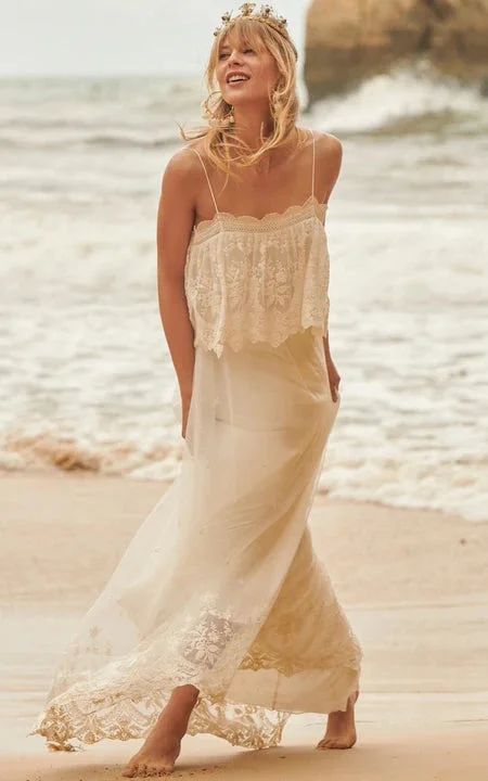 Hippie Spaghetti Straps Vintage Inspired Lace Wedding Dress