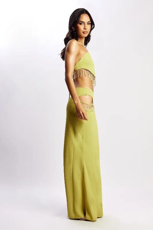 Jayleen Maxi Skirt With Fringe - Chartreuse