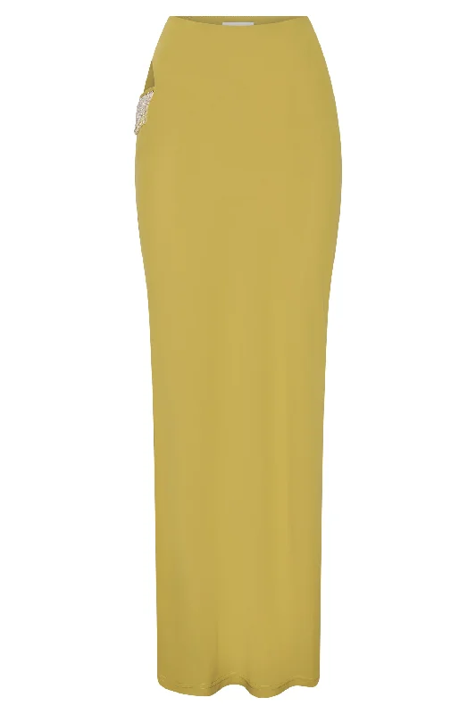 Jayleen Maxi Skirt With Fringe - Chartreuse