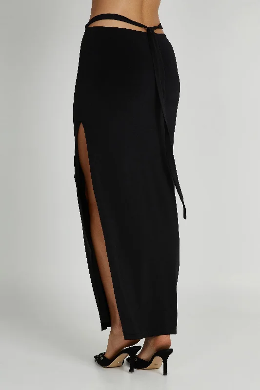 Jeanine Cowl Back Maxi Skirt - Black