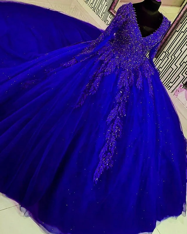 Long Sleeve Quinceanera Dresses V Neck Ball Gown