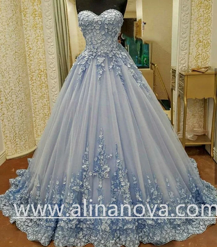 Lovely Lace Appliques Sweetheart Ball Gown Dress