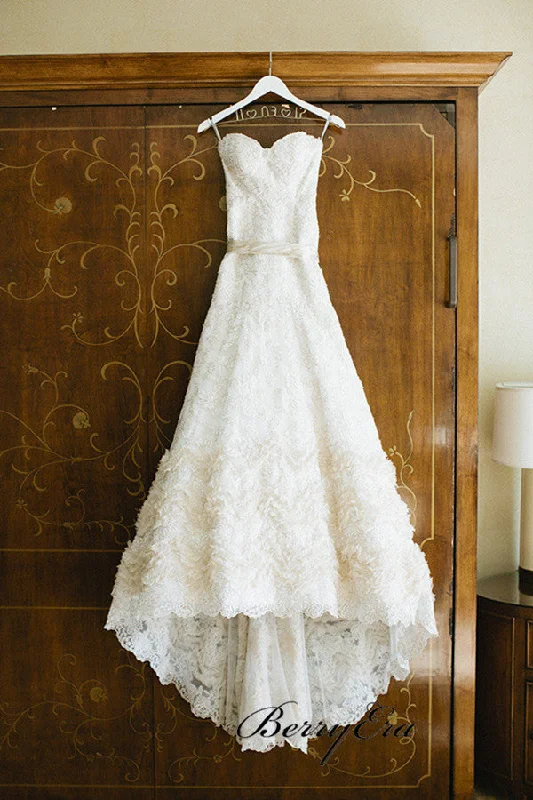 Lovely Strapless Lace Wedding Dresses, Custom Design Bridal Wedding Dresses