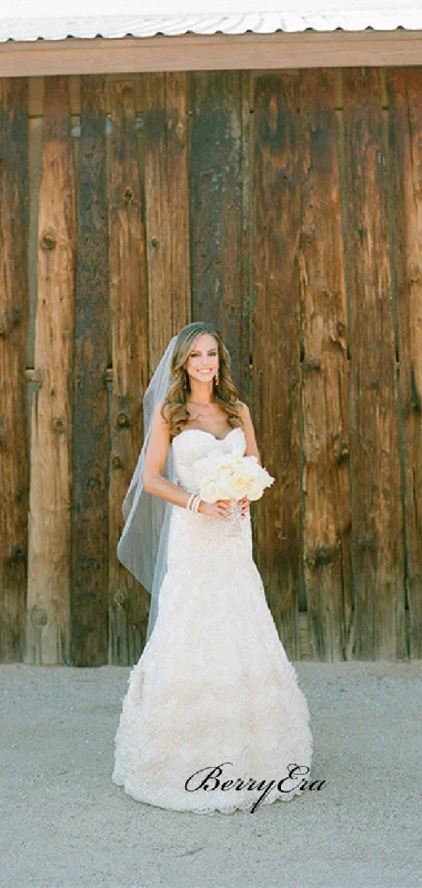 Lovely Strapless Lace Wedding Dresses, Custom Design Bridal Wedding Dresses