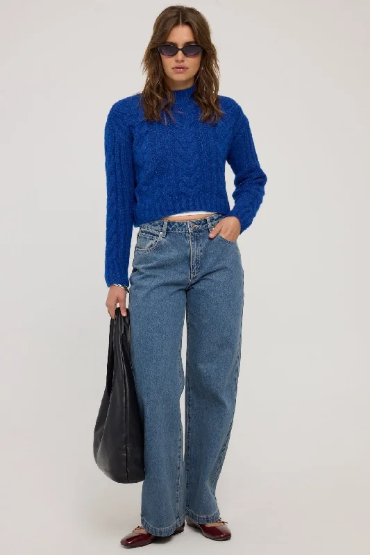 Luck & Trouble Rumi Cable Knit Jumper Cobalt