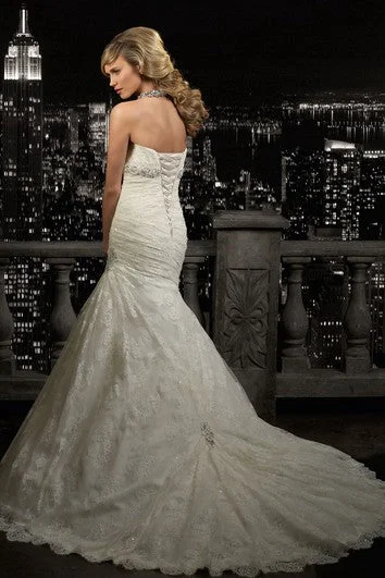 Mermaid Floor-Length Sweetheart Sleeveless Lace-Up Lace Dress With Side Draping And Beading