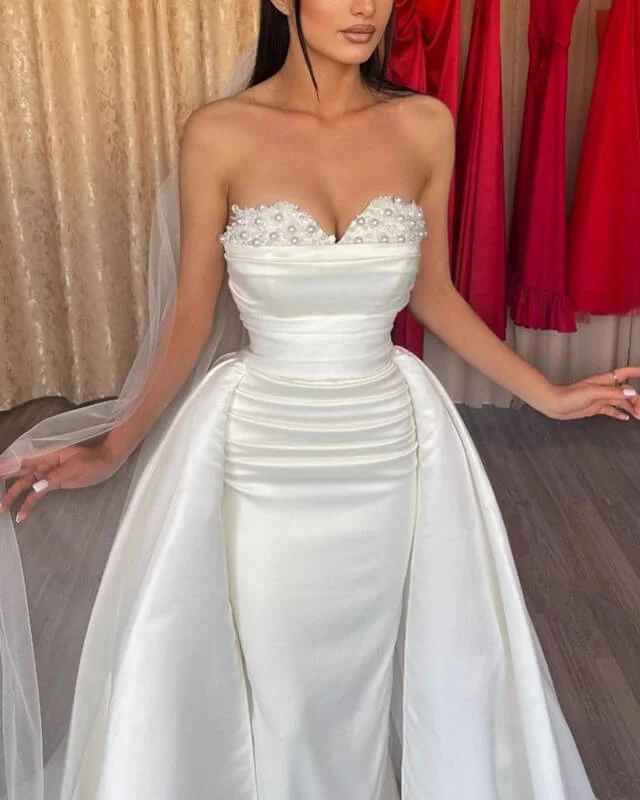 Mermaid Removable Sleeve Wedding Dress Satin