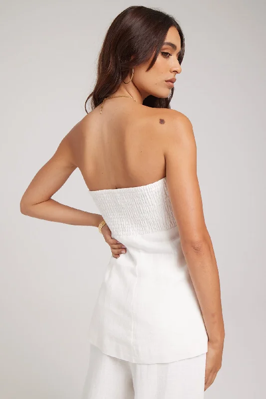 Perfect Stranger MENORCA LINEN STRAPLESS TOP White