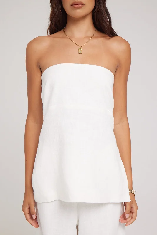 Perfect Stranger MENORCA LINEN STRAPLESS TOP White