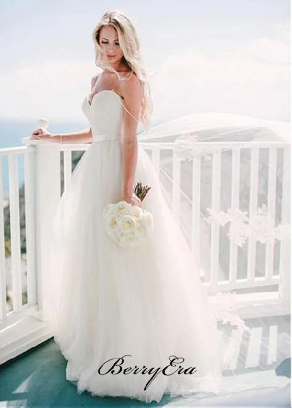 Popular Tulle Spaghetti Straps Wedding Dresses, Newest Wedding Dresses