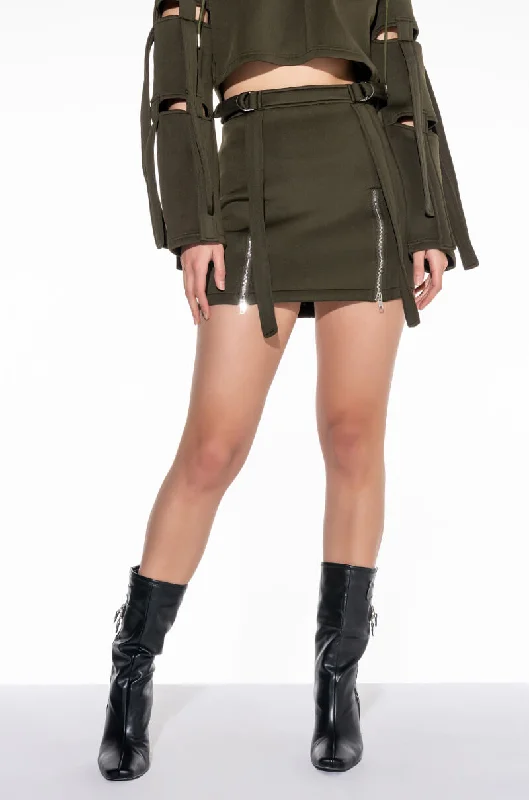 REPORTING FOR DUTY STRAPPY SCUBA MINI SKIRT