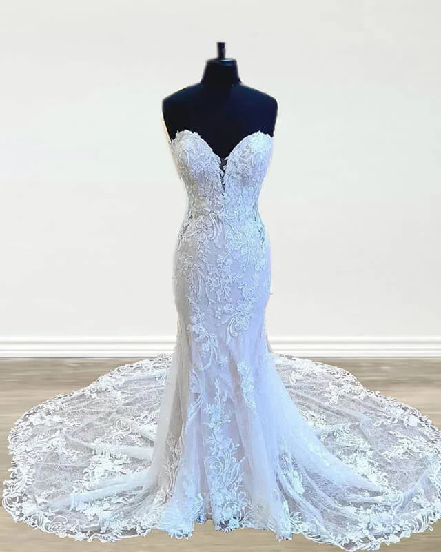 Strapless Mermaid Wedding Dress Lace Applique