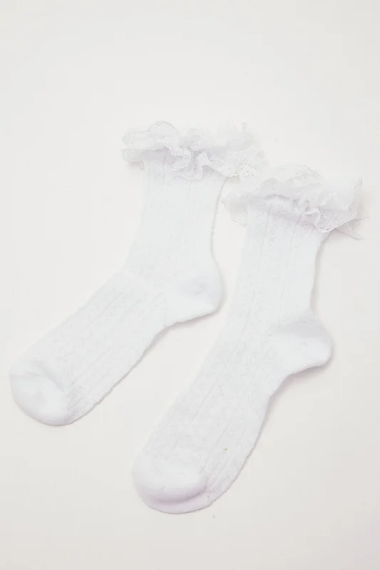 Token Pointelle Lace Frill Sock White