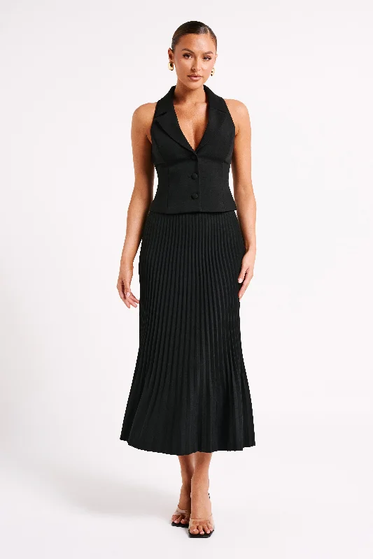 Twyla Pleated Suiting Maxi Skirt - Black