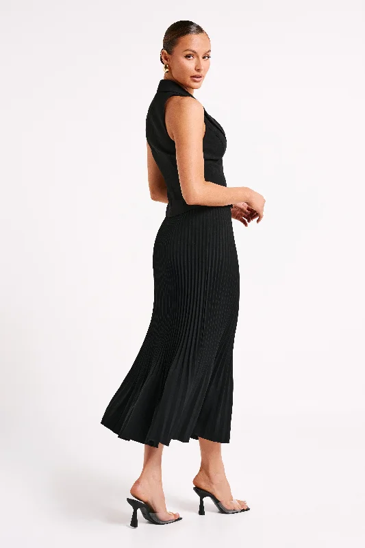 Twyla Pleated Suiting Maxi Skirt - Black