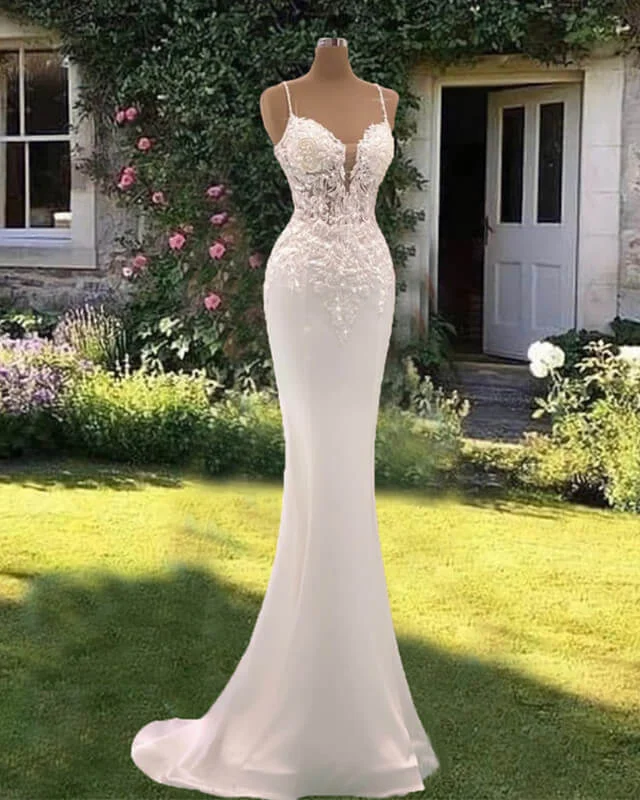 Mermaid Lace Sweetheart Spaghetti Strap Wedding Dresses