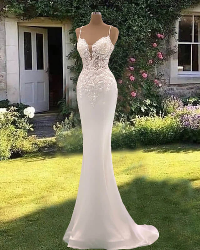 Mermaid Lace Sweetheart Spaghetti Strap Wedding Dresses