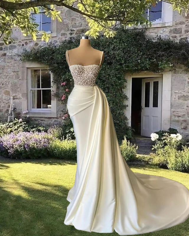 Mermaid Pearl Sweetheart Satin Wedding Dress