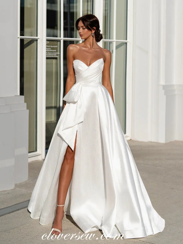 White Satin Strapless A-line Elegant Simple Wedding Dresses, CW0337