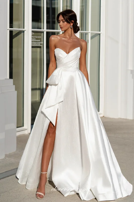 White Satin Strapless A-line Elegant Simple Wedding Dresses, CW0337