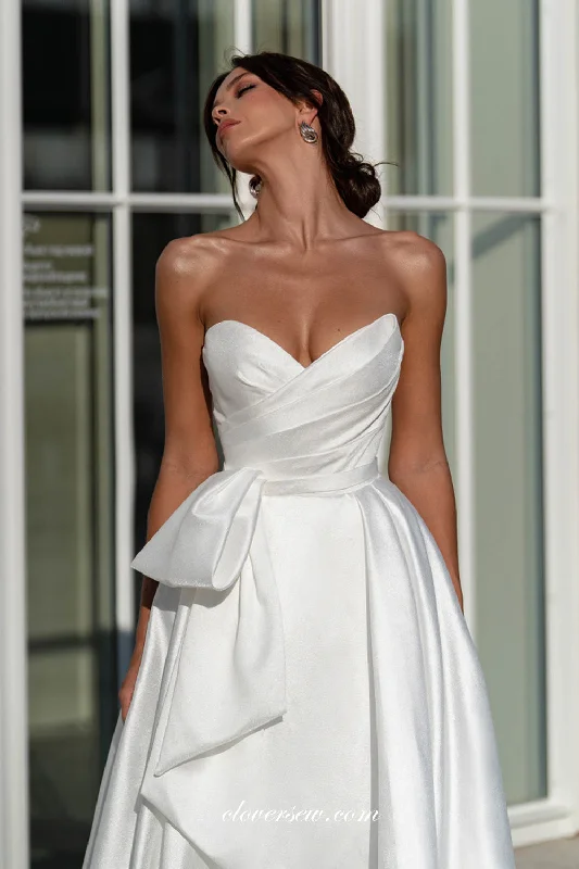 White Satin Strapless A-line Elegant Simple Wedding Dresses, CW0337