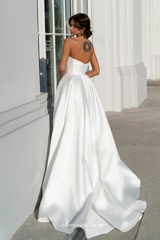 White Satin Strapless A-line Elegant Simple Wedding Dresses, CW0337