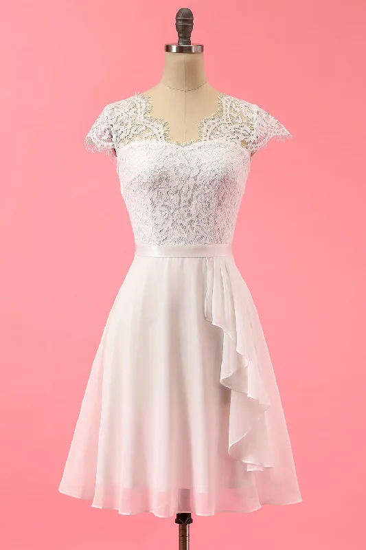 White Lace Formal Ruffle Dress