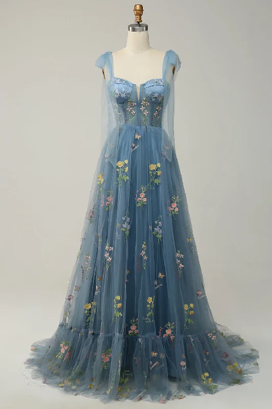 Must-Have Deals Inside!A-Line Spaghetti Straps Grey Blue Long Prom Dress with Embroidery Must-Have Deals Inside!A-Line Spaghetti Straps Grey Blue Long Prom Dress with Embroidery