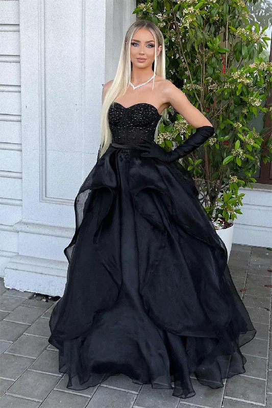 Special Offer – Act Fast!Sparkly Black Strapless Ball Gown Dress
