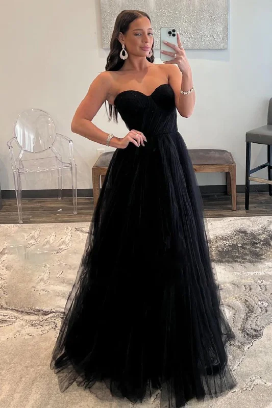 Savings You Can’t Ignore!Black Sweetheart Tulle A-Line Prom Dress