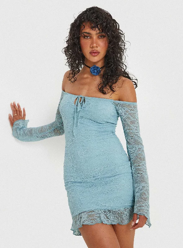 Get More, Spend Less – Shop Now!Boville Off The Shoulder Lace Mini Dress Blue