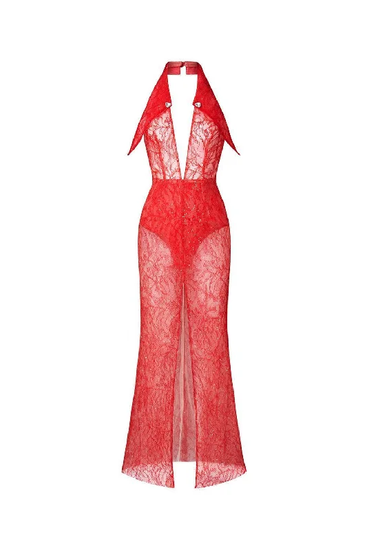 Price Drops You’ll Love!Butterfly Halter V-Neck Lace Maxi Dress