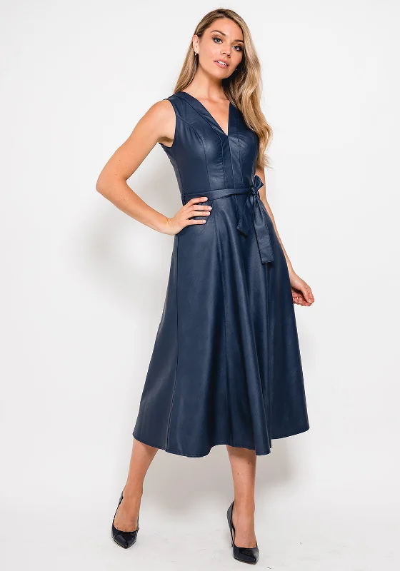 Unbeatable Prices!Camelot Faux Leather A-Line Dress, Navy
