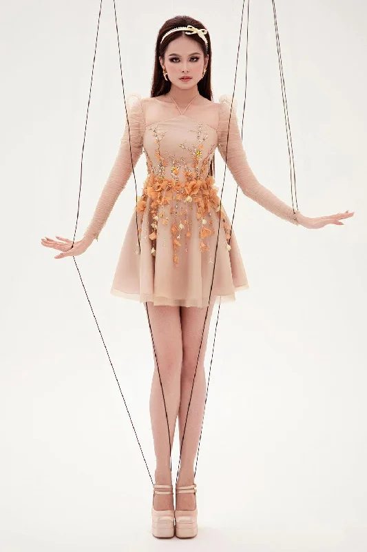 Your Shopping Wish, Our Discount Command!Canary Fit and Flare Flower Applique Mesh Mini Dress