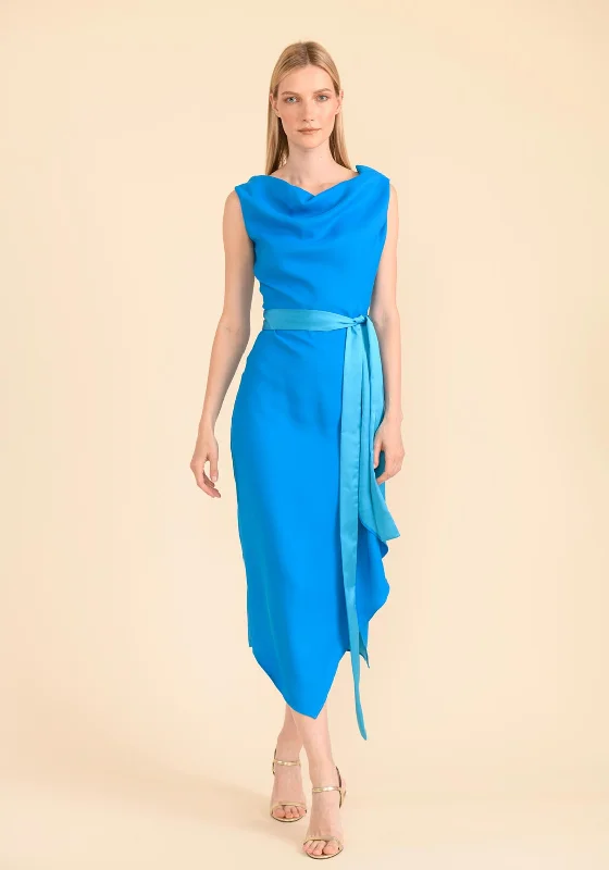 Lowest Prices Guaranteed!Caroline Kilkenny Olivia Draped Satin Belt Maxi Dress, Turquoise