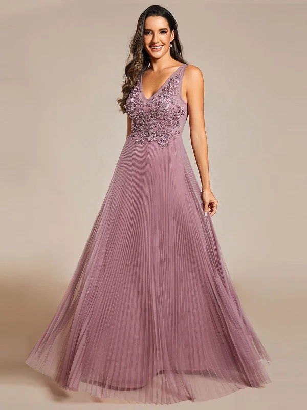 Your Chance to Save is Now!Exquisite Applique Embroidery Bodice Sleeveless A-Line Tulle Evening Dress