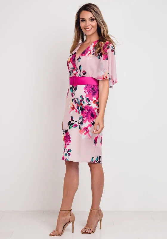 Shop Today, Save Tomorrow!Herysa Floral Cape Sleeve Pencil Dress, Pink