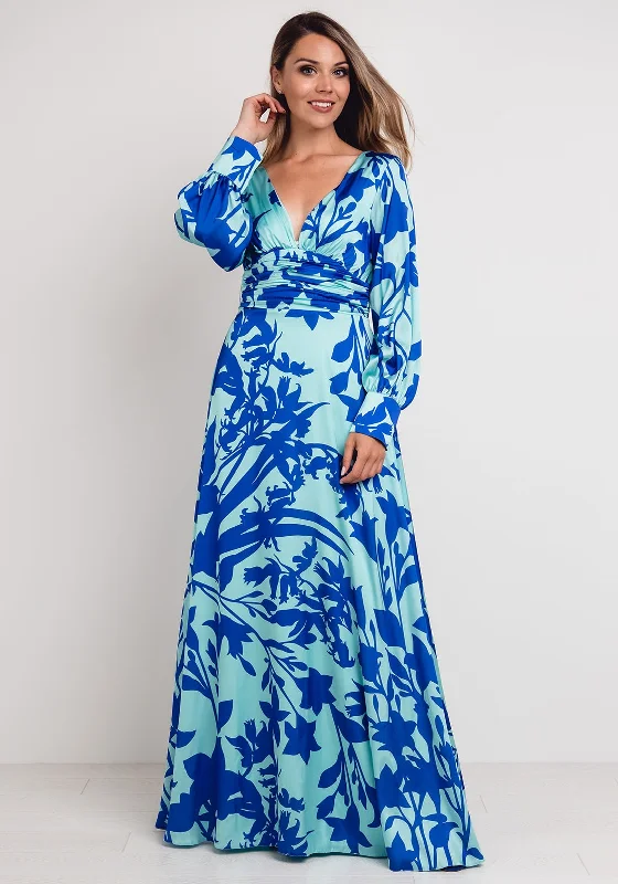 Lowest Prices Guaranteed!Herysa Printed Satin Maxi Dress, Aqua & Blue