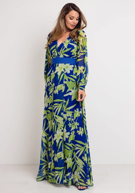 The Best Sale of the Year!Herysa Tropical Floral Wrap Maxi Dress, Blue & Green