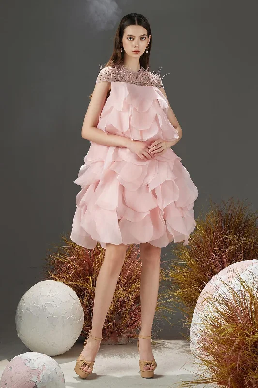 Must-Have Deals Inside!Jenny Layered Round Neck Organza Knee-length Dress
